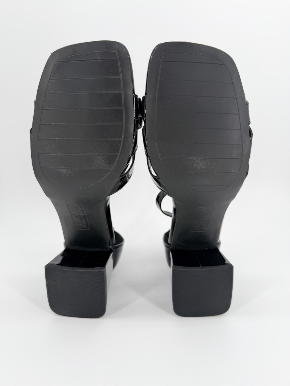 Kenneth Cole Reaction Nissy Bow Patent Ankle Strap Heeled Sandals Black 11 NEW - Picture 14 of 15